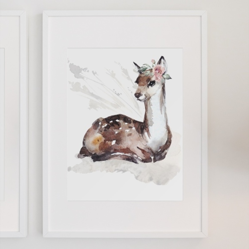 Watercolor Deer Portrait Wall Art Illustration Print Poster Unframed - Picture 5 of 11